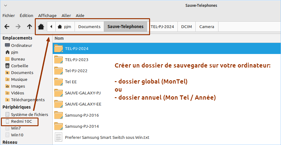 dossier sauvegarde telephone android